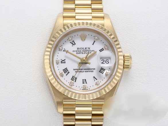  Rolex Lady-Datejust Gelbgold 750 Diamanten Automatik 18kt Yellow Gold Damen President-band Chronometer Oyster White Dial </h1> 