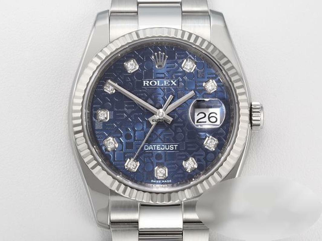 Rolex Datejust 36 36mm 116234 Stahl Weissgold 750 Diamanten Automatik Stainless Steel 18kt White Gold Oyster-band Chronometer Blue Dial </h1>