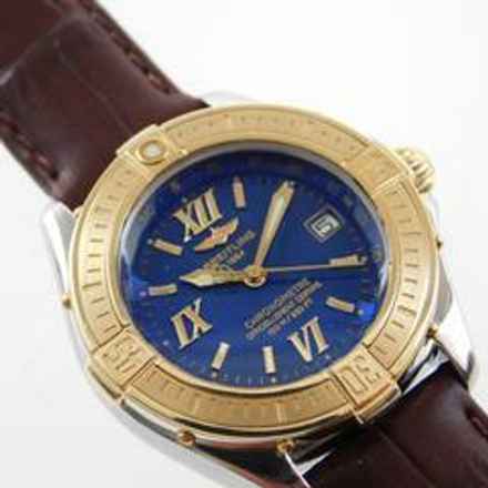  Breitling Cockpit Lady B-Class / Cockpit Lady Goldlünette und neuem Lederband im TOP Zustand 31 mm seltenes blaues Zifferblatt </h1> 