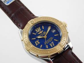 Thumbnail von Breitling Cockpit Lady B-Class / Cockpit Lady Goldlünette und neuem Lederband im TOP Zustand 31 mm seltenes blaues Zifferblatt </h1>