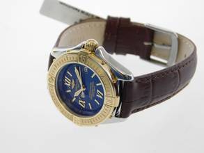 Thumbnail von Breitling Cockpit Lady B-Class / Cockpit Lady Goldlünette und neuem Lederband im TOP Zustand 31 mm seltenes blaues Zifferblatt </h1>