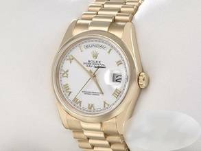 Thumbnail von Rolex Day-Date 36 36mm 118208 2001/02 Gelbgold 750 Automatik 18kt Yellow Gold Damen Herren President-band Chronometer Oyster White Dial