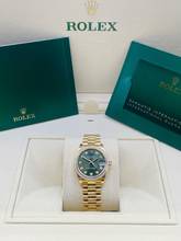 Thumbnail von Rolex Datejust 31 President Yellowg. BOX & PAPERS NEW 2024 Green Dial Orig. Diamond Setting