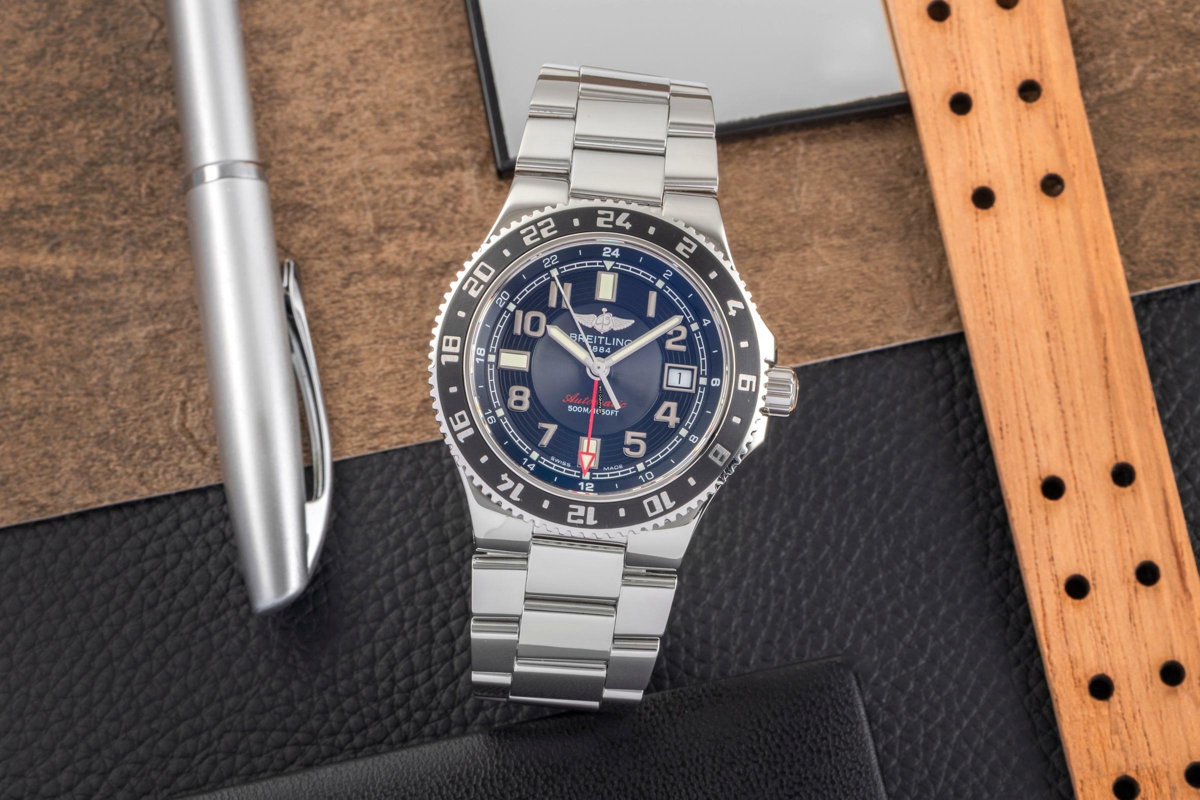Breitling Superocean GMT Stahl Automatik Herrenuhr Ref. A3238011/BA38 B&P 2014