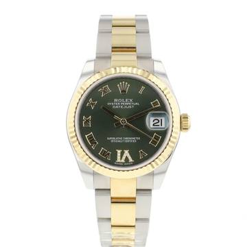  Rolex Lady-Datejust 31 Steel Gold Fluted Green Roman Diamond Dial  