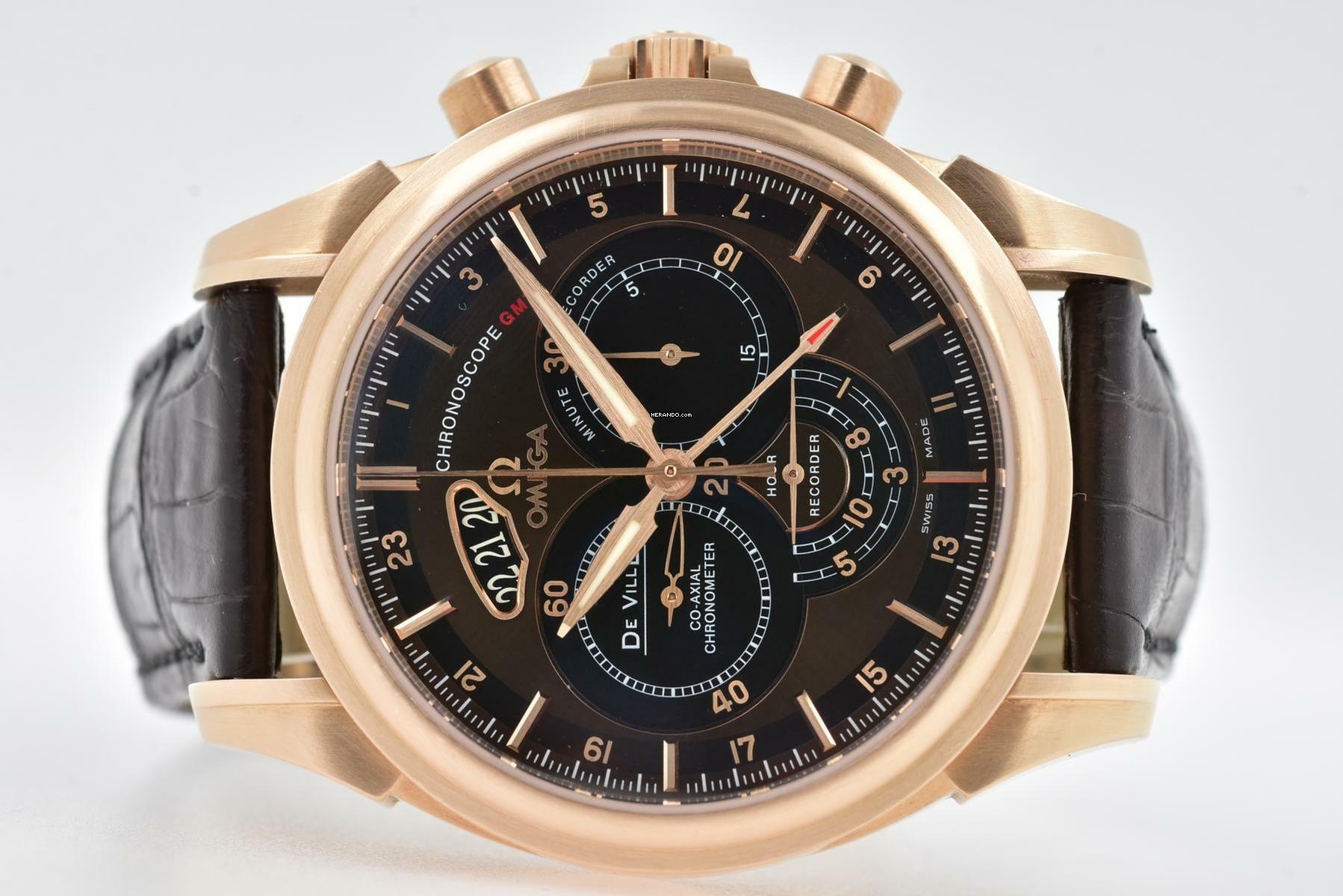 Omega De Ville Co-Axial GMT Chronograph 18k Rose Gold 42253445213001 </h1>