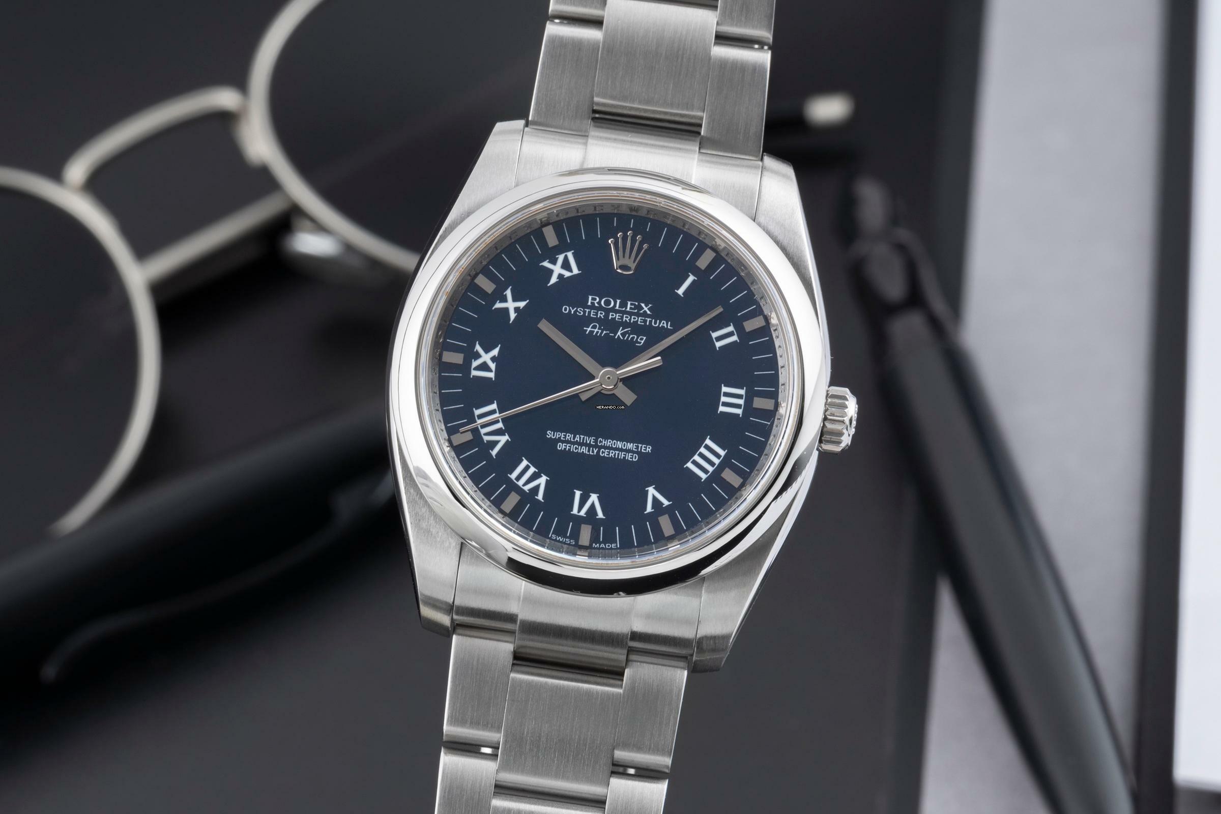  Rolex Air King Automatik Roman Dial Stahl Herrenuhr Oyster Perpetual 114200 