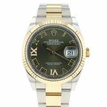  Rolex Datejust 36 Steel / Gold Oyster Fluted Green Roman Diamond Dial  