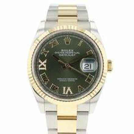 Rolex Datejust 36 Steel / Gold Oyster Fluted Green Roman Diamond Dial  