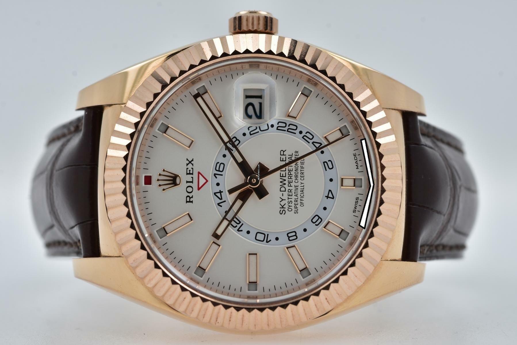  Rolex Sky-Dweller 326135 18k Rose Gold White Dial Full Set 