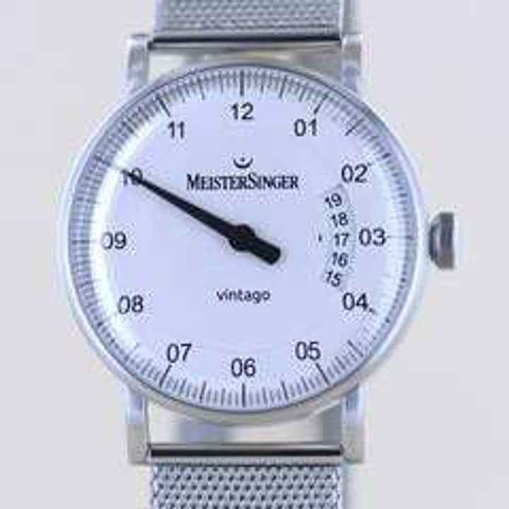  Meistersinger Vintago Date Stahl 38mm Weiß Einzeiger Neu B+P Dresswatch  