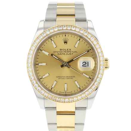  Rolex Datejust 36 Steel Gold Jubilee Champagne Factory Diamond Bezel 