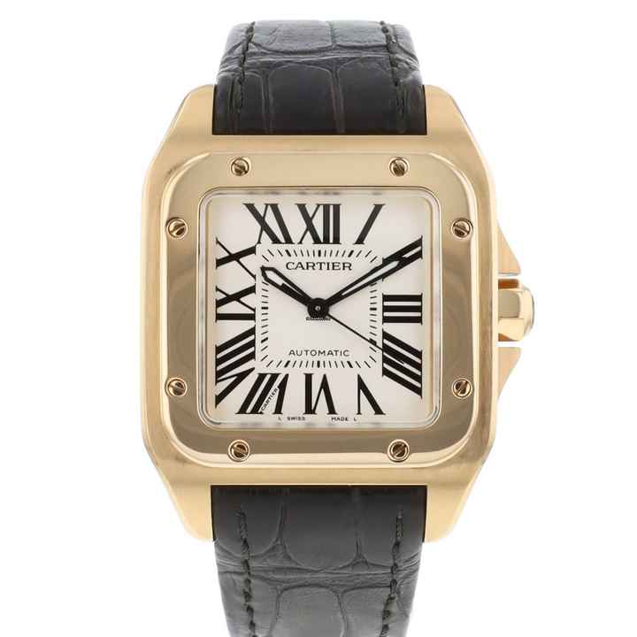  Cartier Santos 100 MM Rose Gold Silver Dial 