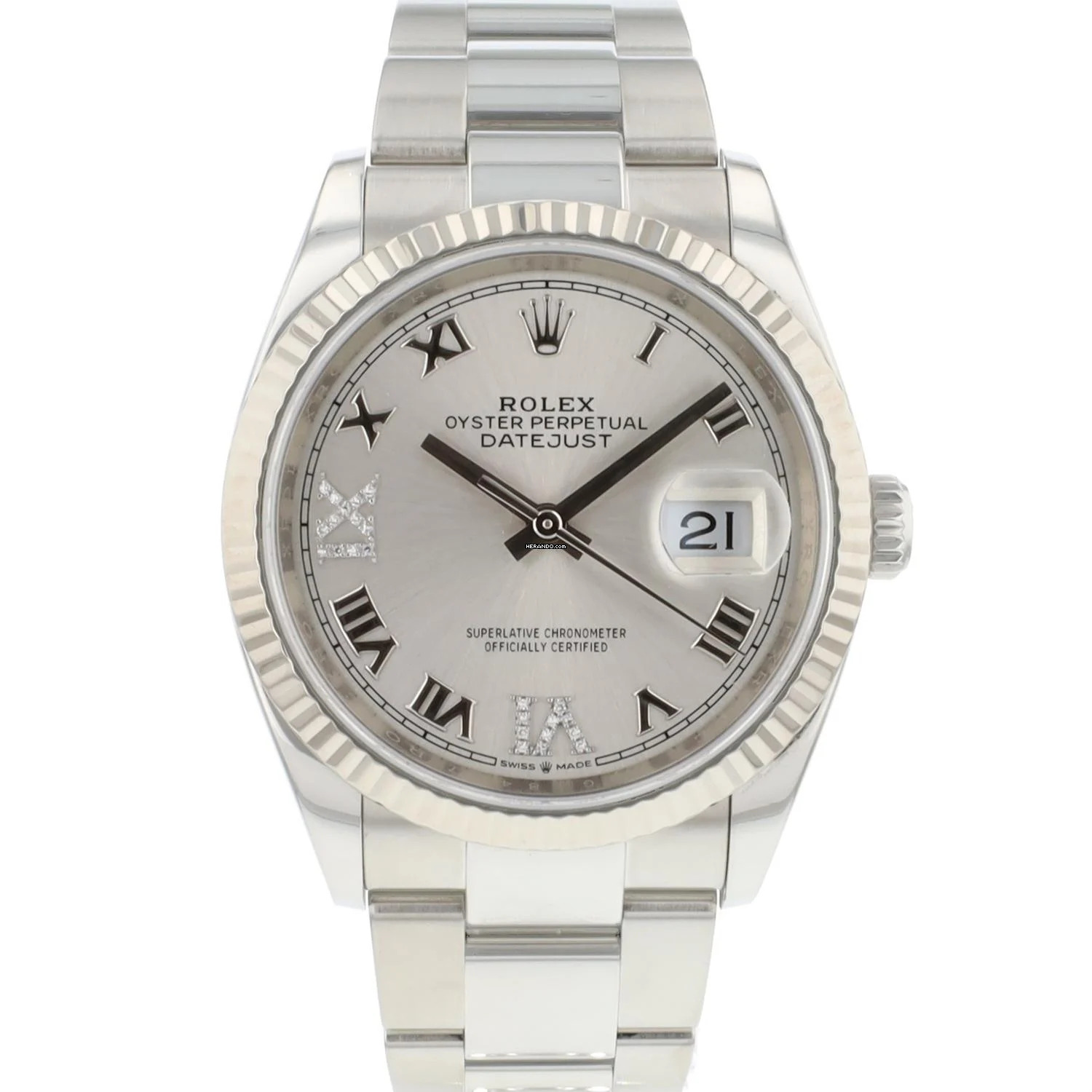 Rolex Datejust 36 Fluted Oyster Silver Diamond Roman Dial