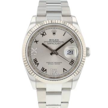  Rolex Datejust 36 Fluted Oyster Silver Diamond Roman Dial  