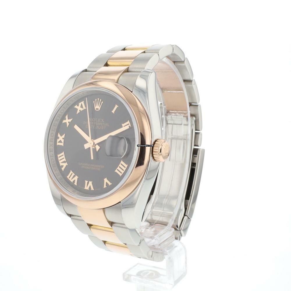 Rolex Datejust 36 Steel / Everose Gold Sunburst Black Roman Dial