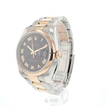  Rolex Datejust 36 Steel / Everose Gold Sunburst Black Roman Dial  