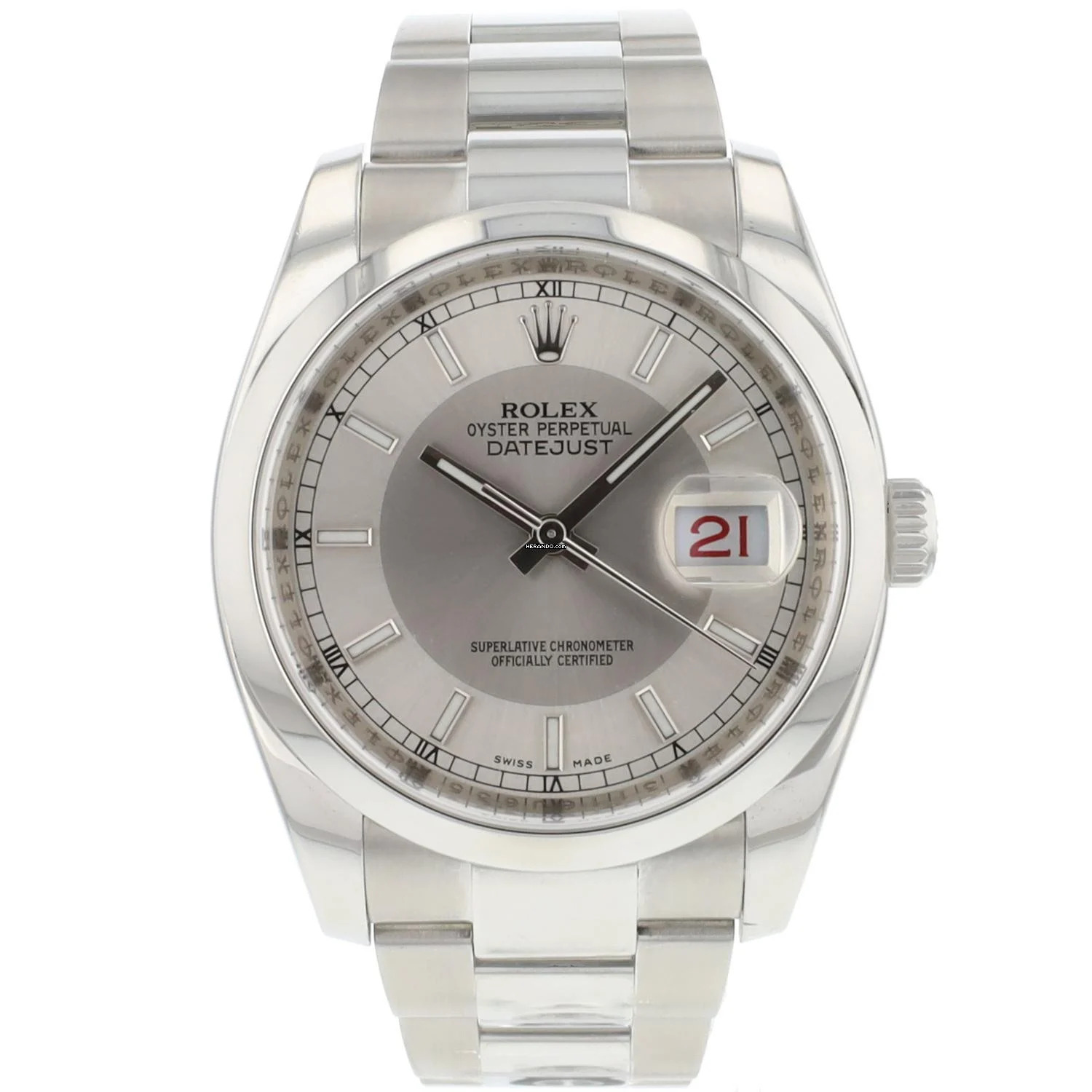 Rolex Datejust 36 Smooth Oyster Silver Tuxedo Dial Roulette Date