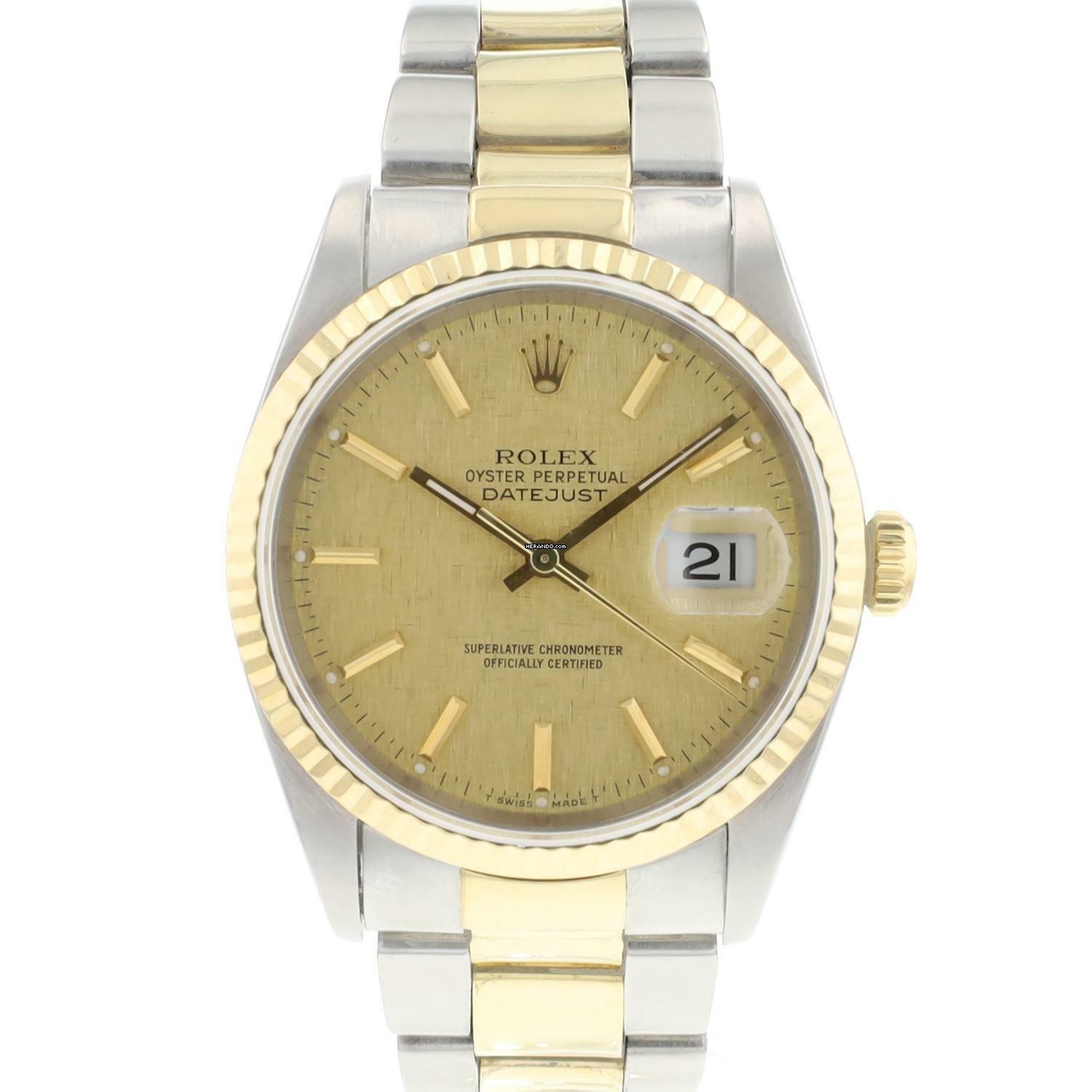  Rolex Datejust 36 Oyster Fluted Steel Gold Linen Dial  