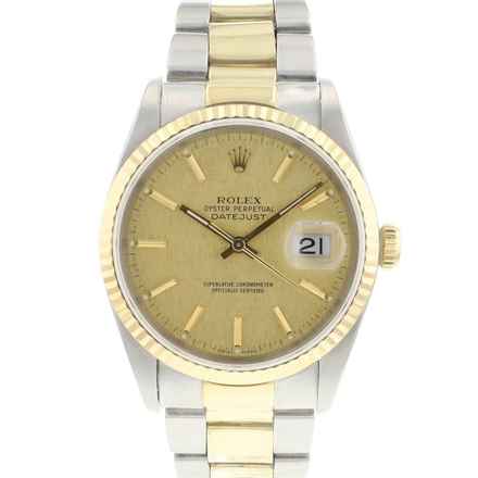  Rolex Datejust 36 Oyster Fluted Steel Gold Linen Dial  