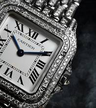 Thumbnail von Cartier Panthère Steel 27mm size,Nice condition Quarz Diamonds After Market Iced Out Box+Papers Open date with papers