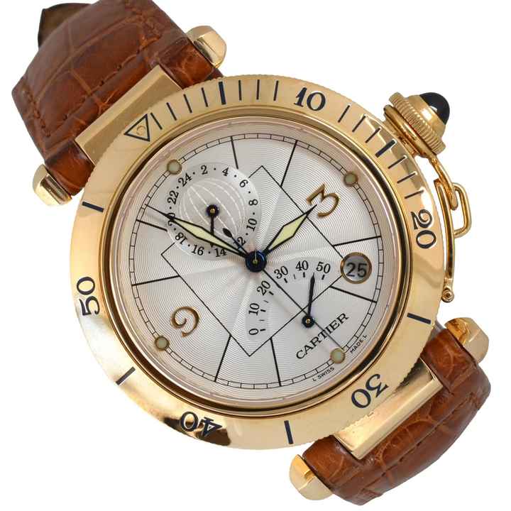  Cartier Pasha Power Reserve GMT 38MM gold 18KT 2003 Full Set TOP Condition 