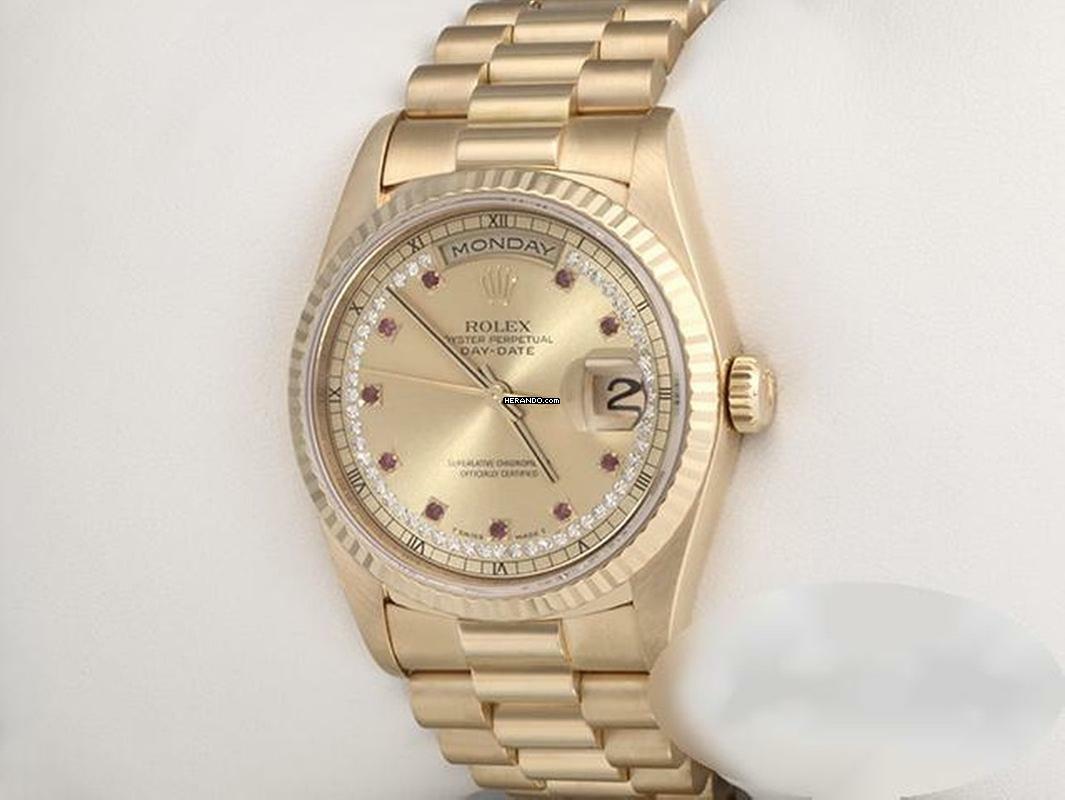 Rolex Day-Date 36 36mm 18238 1999 Gelbgold 750 Diamanten Rubine Automatik 18kt Yellow Gold President-band Chronometer Oyster