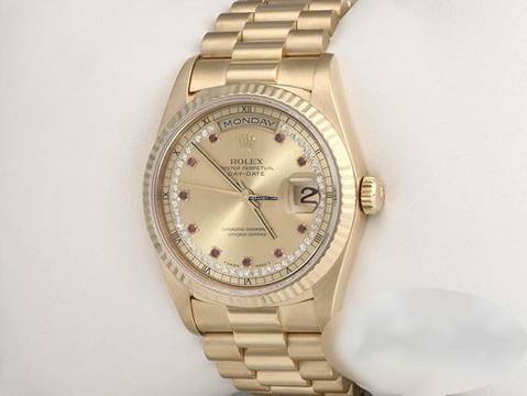  Rolex Day-Date 36 36mm 18238 1999 Gelbgold 750 Diamanten Rubine Automatik 18kt Yellow Gold President-band Chronometer Oyster  