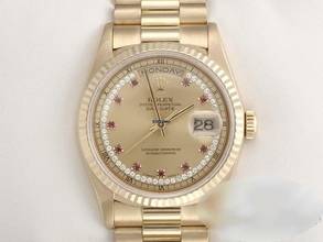 Thumbnail von Rolex Day-Date 36 36mm 18238 1999 Gelbgold 750 Diamanten Rubine Automatik 18kt Yellow Gold President-band Chronometer Oyster