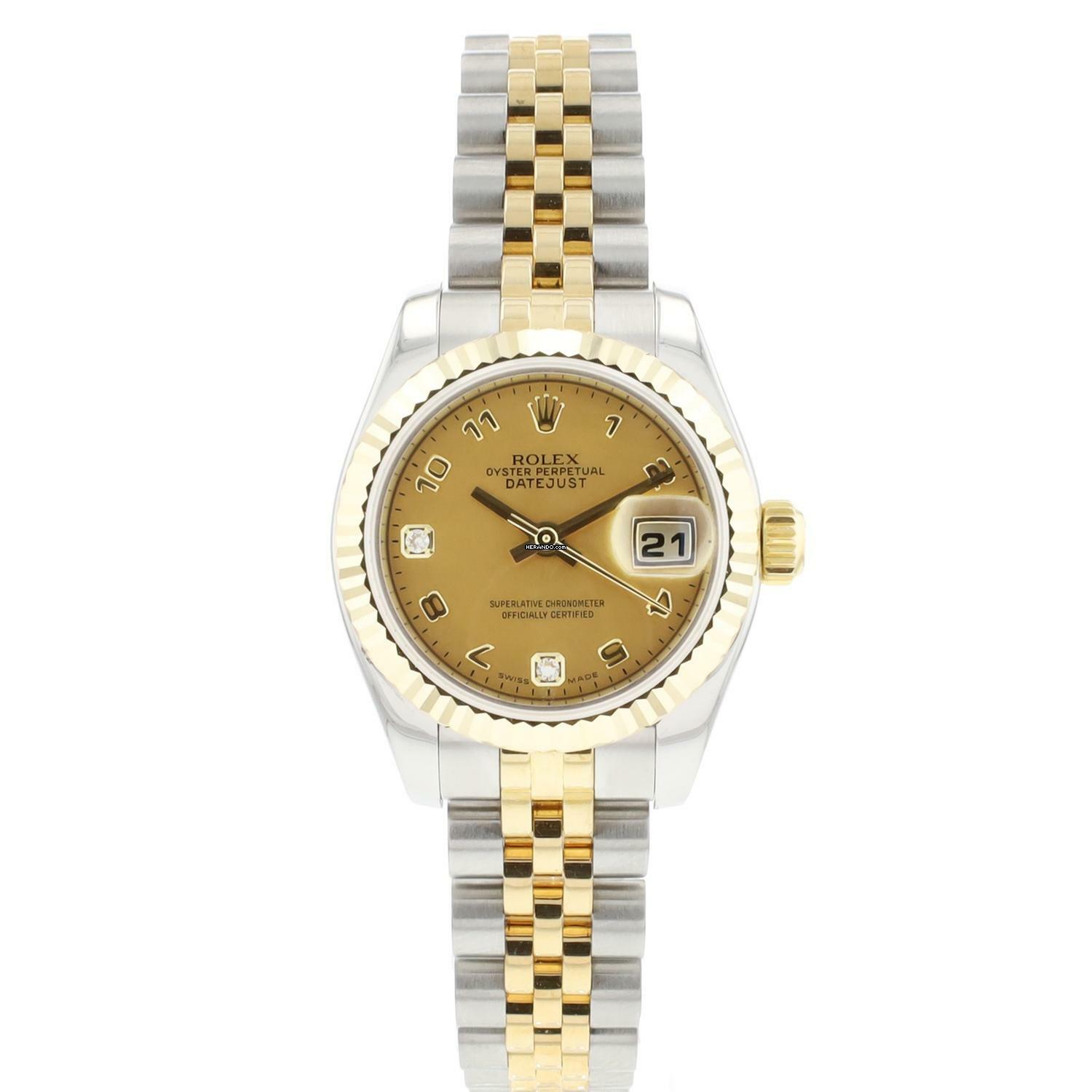  Rolex Lady-Datejust 26 Jubilee Fluted Steel/Gold Arabic Gold Dust Diamond Dial  