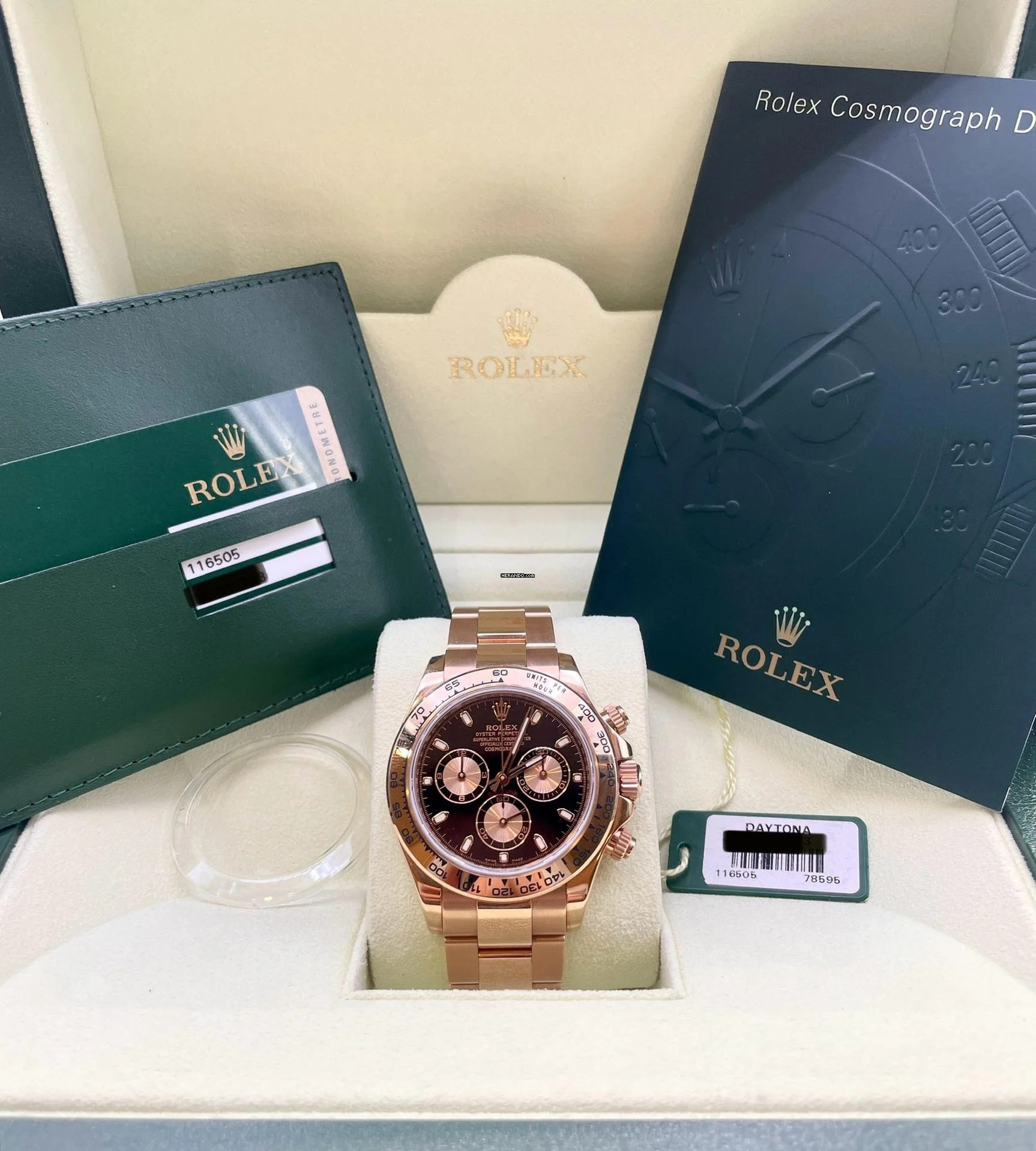 Rolex Daytona Black Dial Rosegold 18Kt. with Box & Papers in Mint condition UNPOLISHED Full set Full links