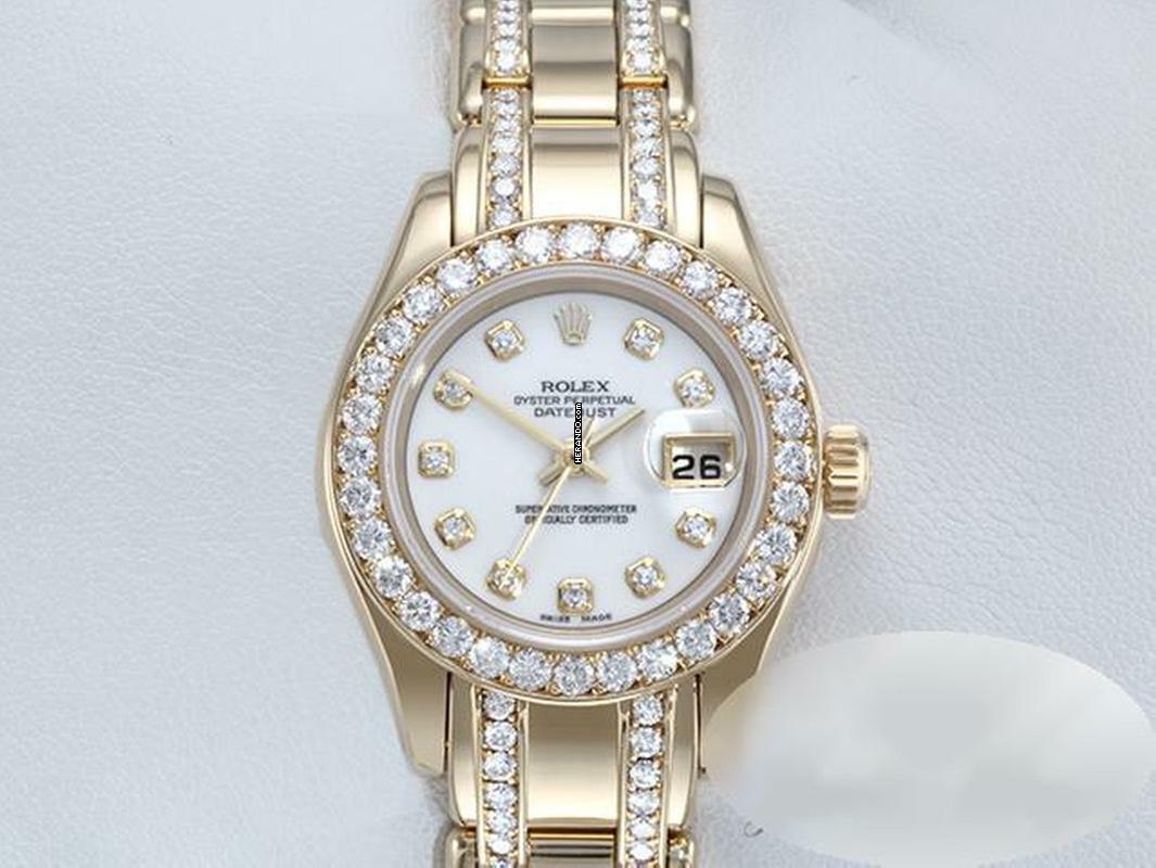 Rolex Lady-Datejust Pearlmaster 29mm Gelbgold 750 Diamanten Brillanten Automatik Lady 18kt Yellow Gold White Dial