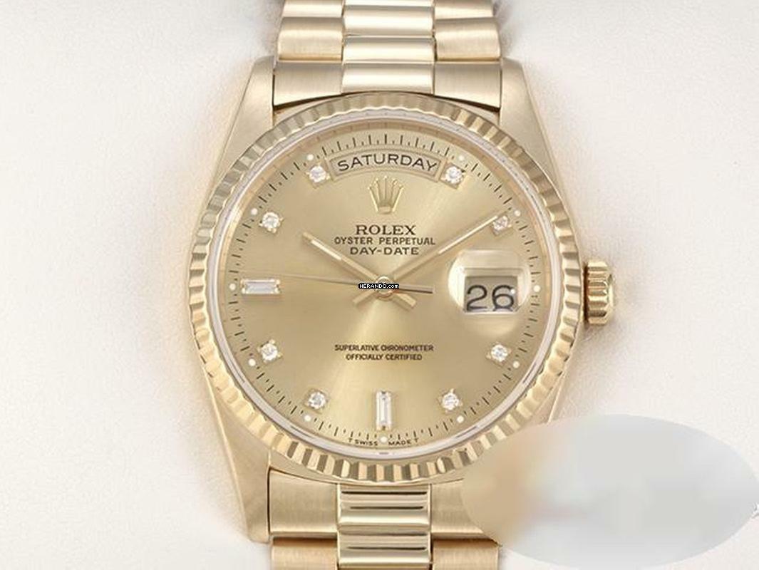 Rolex Day-Date 36 36mm 18238 1991 Diamanten Gelbgold 750 Automatik 18kt Yellow Gold President-band Chronometer Oyster