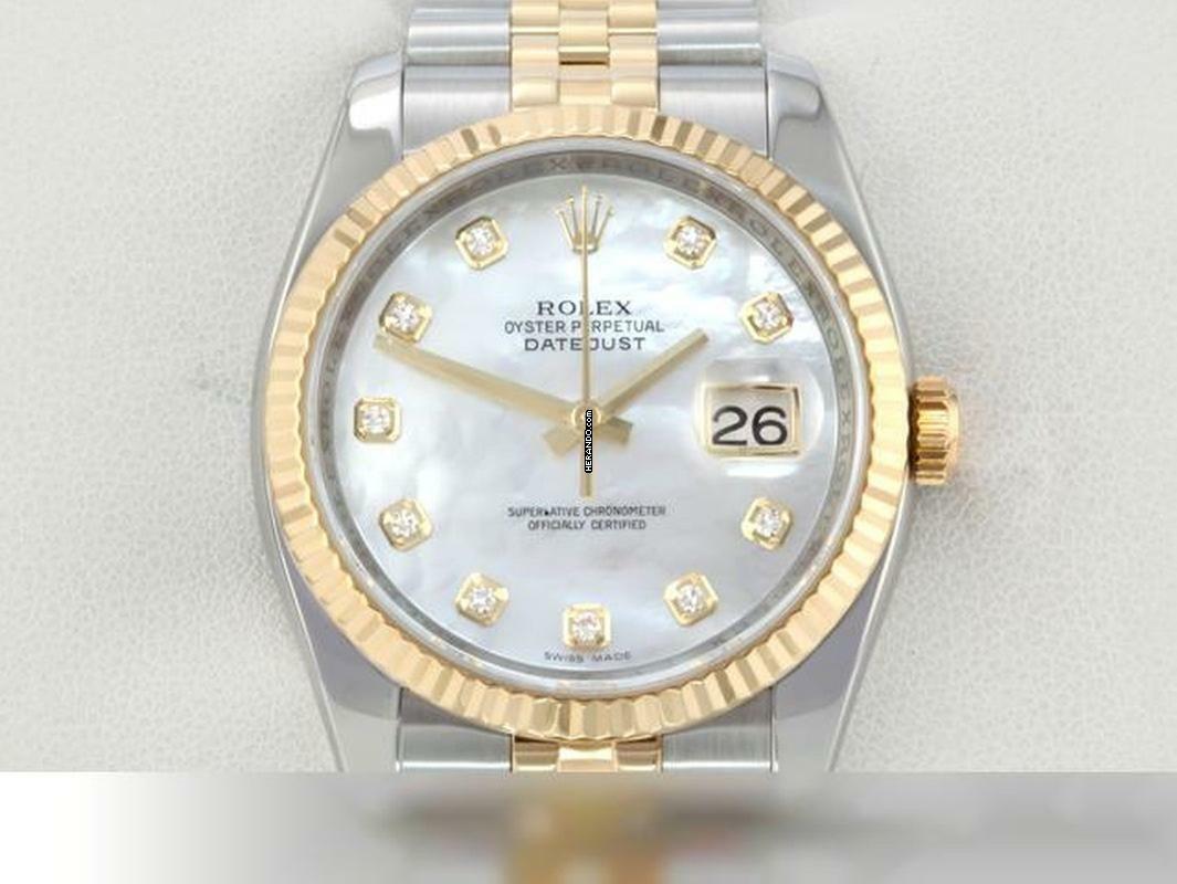  Rolex Datejust 36 36mm 116233 2017 Perlmutt Diamanten Stahl Gelbgold 750 Automatik Stainless Steel 18kt Yellow Gold Jubilé-band Chronometer Oyster 