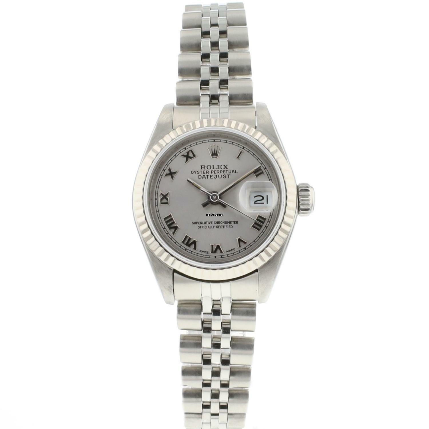  Rolex Lady-Datejust 26 Steel Jubilee Fluted Grey Roman Dial  
