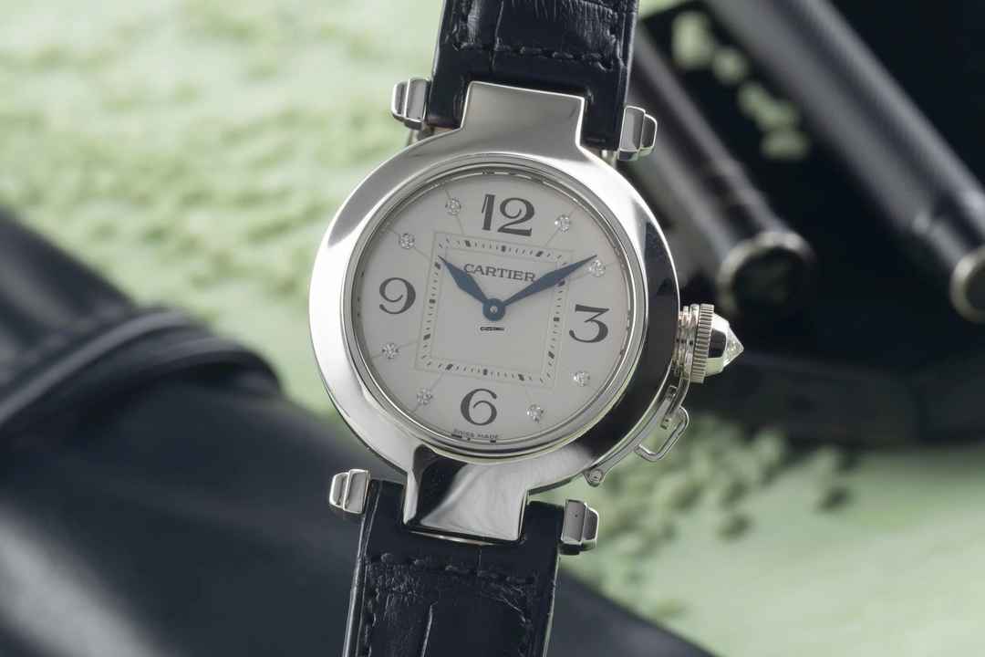  Cartier Pasha 18K (0,750) Weissgold Diamant Zifferblatt Damenuhr Ref.WJ11902G 