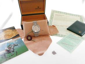 Thumbnail von Rolex Datejust 36 Stahl 36 mm Sammler Full Set von 1978 mit Jubiläumsblatt rare arabic special Dial Box & Papers
