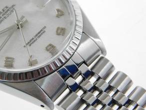 Thumbnail von Rolex Datejust 36 Stahl 36 mm Sammler Full Set von 1978 mit Jubiläumsblatt rare arabic special Dial Box & Papers