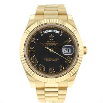  Rolex Day-Date II Yellow Gold Black Roman Dial 
