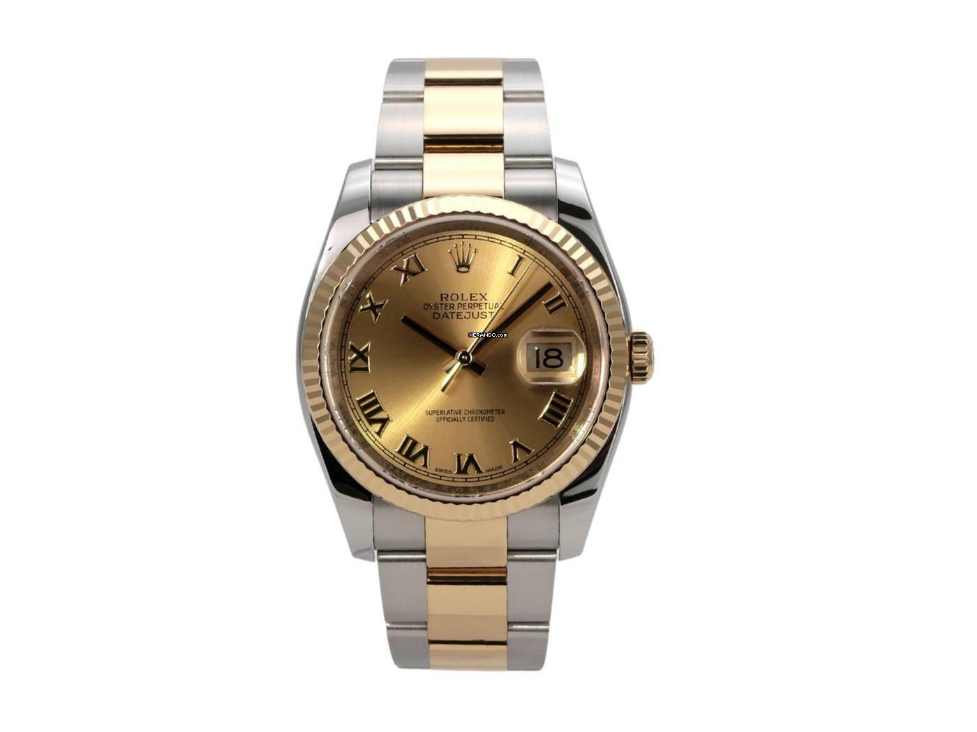 Rolex Datejust 36 Edelstahl / Gelbgold 116233 Champagner Römisch