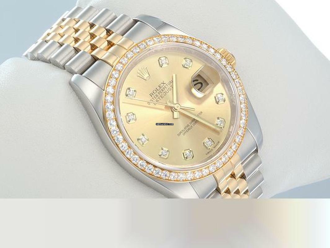 Rolex Datejust 36 36mm 116243 2013 Stahl Gelbgold 750 Diamanten Automatik Gold