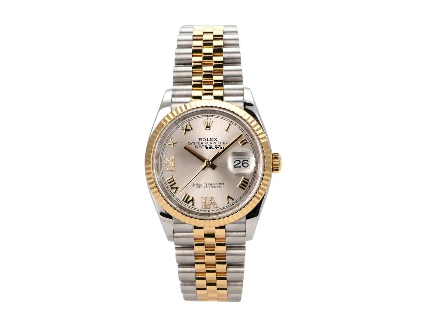 Rolex Datejust 36 Oystersteel / Gelbgold 126233 Silber Römisch Diamant Jubile-Band