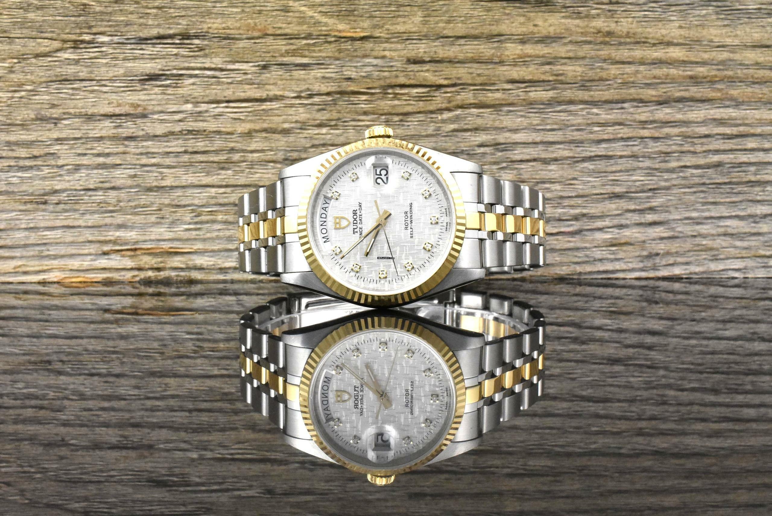 Tudor Prince Date Day 76213 Silver Linen Diamond Dial Automatik