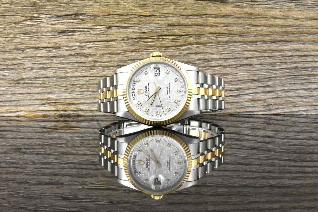  Tudor Prince Date Day 76213 Silver Linen Diamond Dial Automatik 