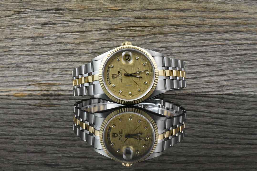  Tudor Prince Date Day 76213 Gold Linen Diamond Dial Automatik 