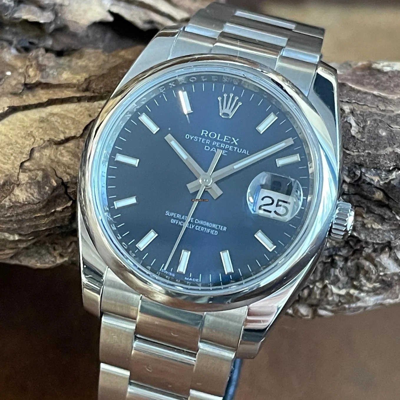 Rolex Oyster Perpetual Date 34 Stahl - blaues Blatt - Ref. 115200