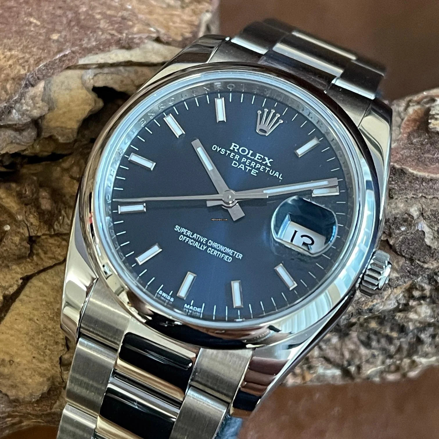 Rolex Oyster Perpetual Date Date 34 Stahl - blaues Blatt - Ref. 115200