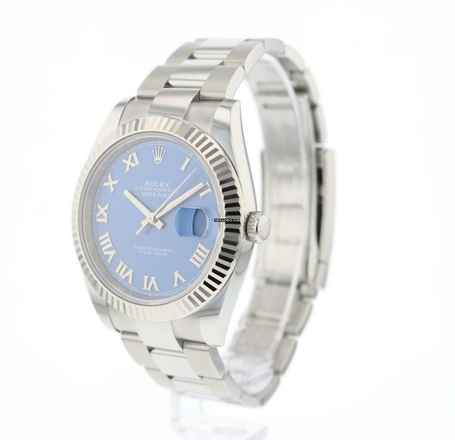 Rolex Datejust 41 Fluted Oyster Azzuro Blue Roman Dial 