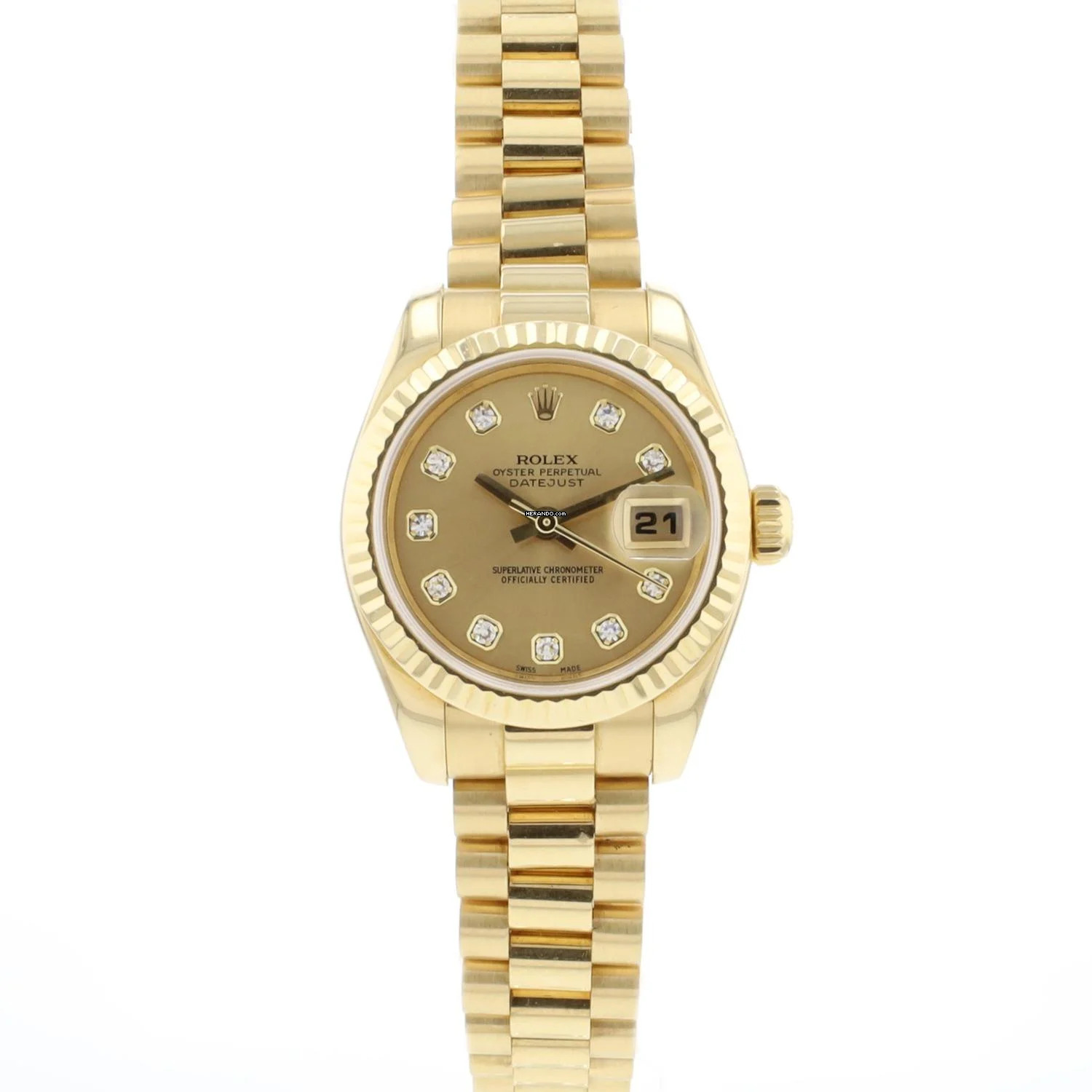 Rolex Lady-Datejust 26 Yellow Gold President Diamond Champagne Dial