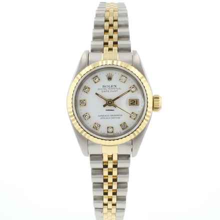  Rolex Lady-Datejust 26 Steel Gold Jubilee Fluted White Diamond Dial 
